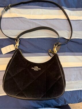 Coach Black Quilted Velvet Shoulder Bag with Gold Hardware